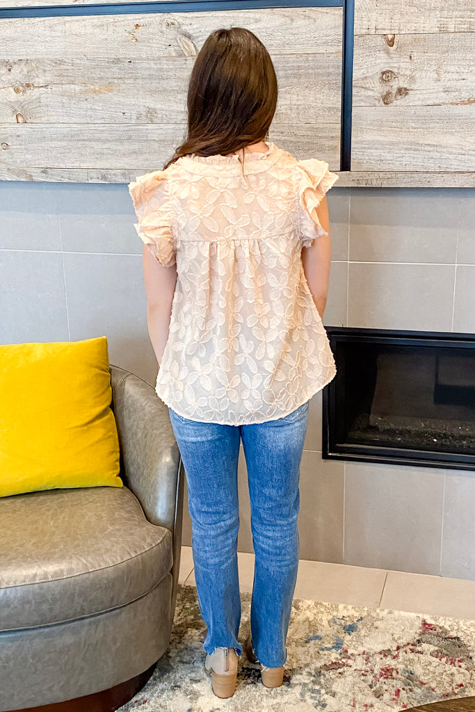 Beige Sheer Flutter Sleeve Textured Top - Lyla's: Clothing, Decor & More - Plano Boutique