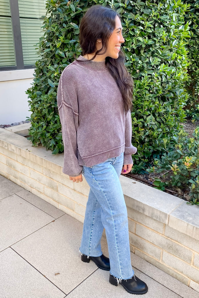 Never Know Mock Neck Plum Cocoa Sweater - Lyla's: Clothing, Decor & More - Plano Boutique