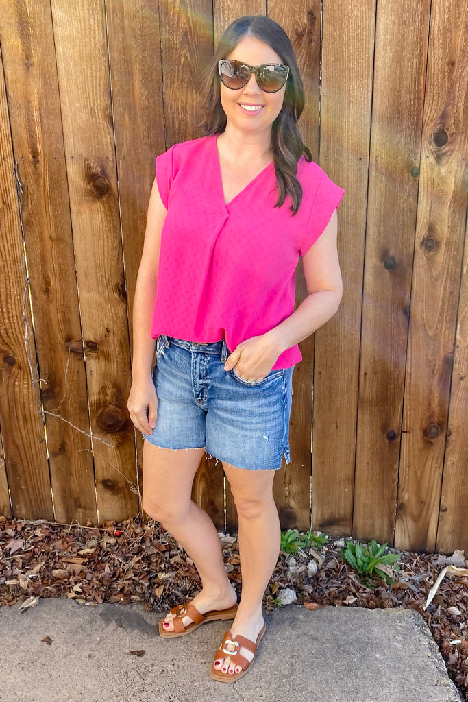 Vintage Blue High Rise Raw Hem Denim Shorts by Mica - Lyla's: Clothing, Decor & More - Plano Boutique