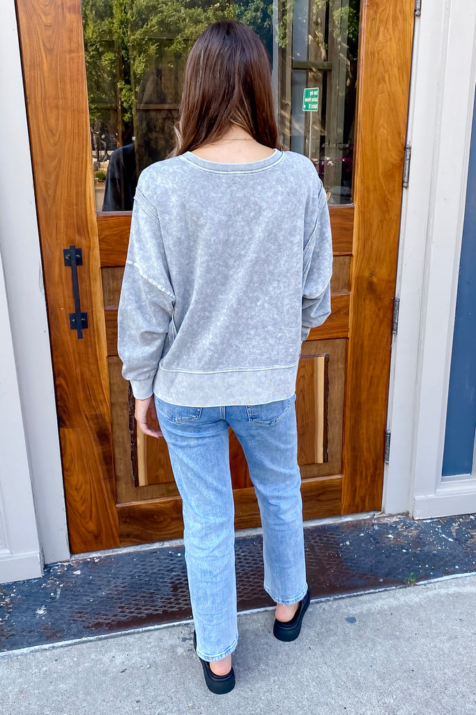 Who Do You Know Washed Grey Sweater - Lyla's: Clothing, Decor & More - Plano Boutique