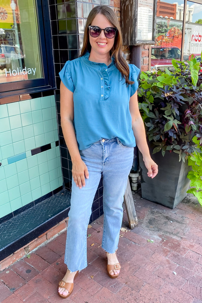 Always the Way Seafoam Ruffle Top - Lyla's: Clothing, Decor & More - Plano Boutique