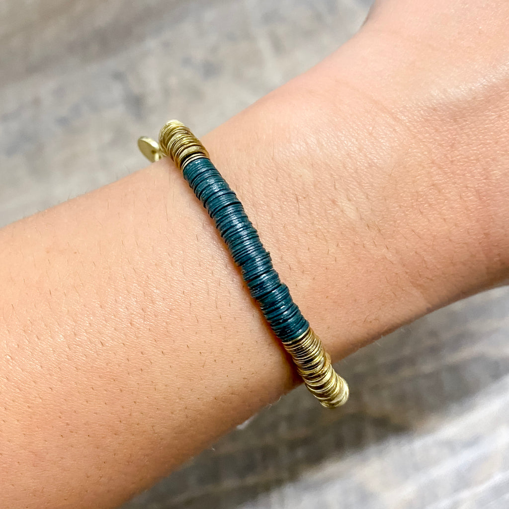 Grace Two Color Block Stretch Bracelet Emerald and Gold by Ink & Alloy - Lyla's: Clothing, Decor & More - Plano Boutique