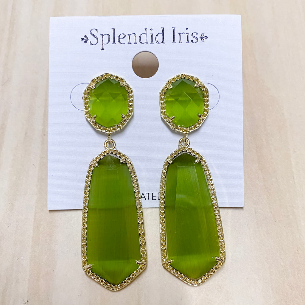 Long Double Drop Stone Stud Earrings Olive - Lyla's: Clothing, Decor & More - Plano Boutique