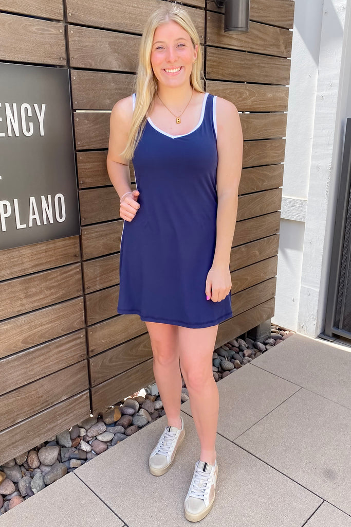 Athleisure Recycled Butter Piping Navy Shortsie - Lyla's: Clothing, Decor & More - Plano Boutique