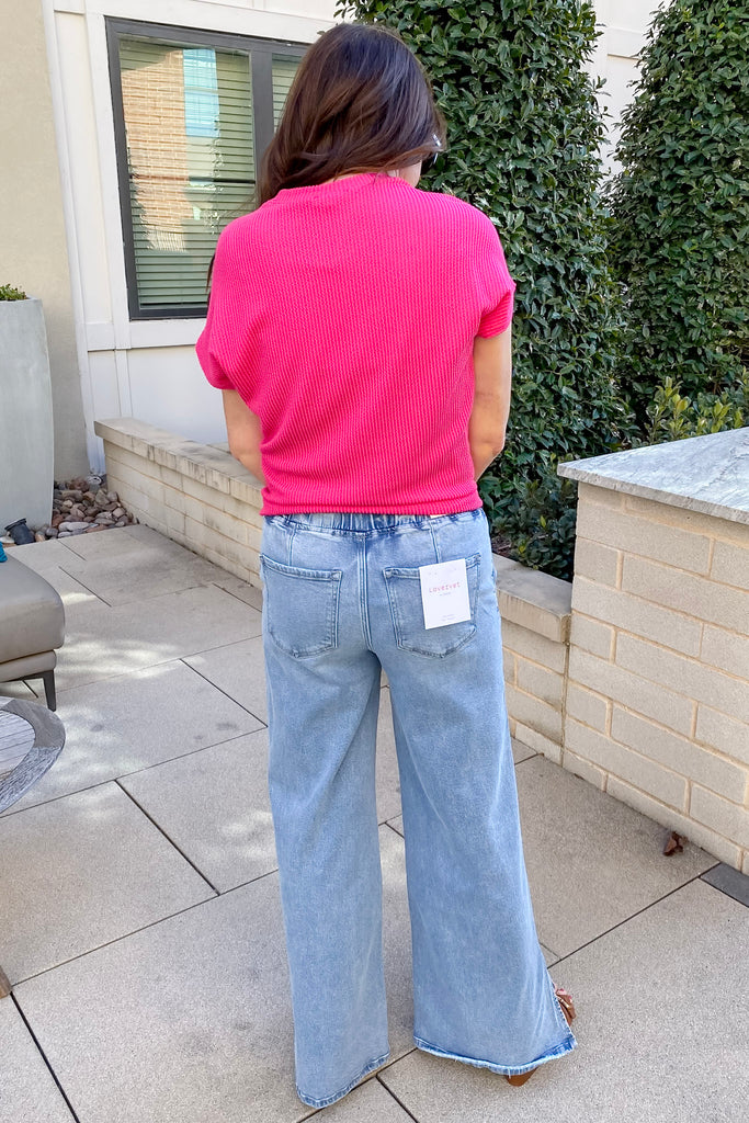 Wholesomeness High Rise Drawstring Side Slit Wide Leg Denim by Lovervet - Lyla's: Clothing, Decor & More - Plano Boutique