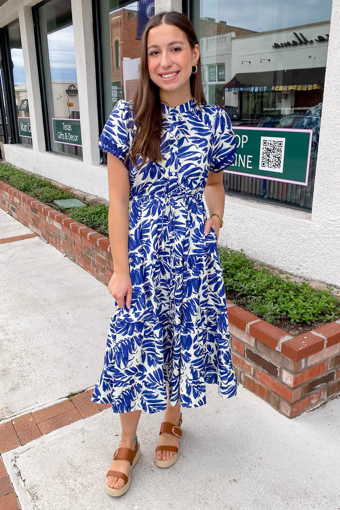 Paint the Shore Floral Print Blue Midi Dress - Lyla's: Clothing, Decor & More - Plano Boutique