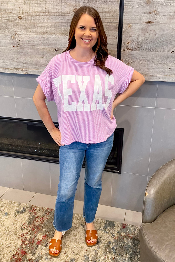 Texas Corduroy Graphic Lilac Short Sleeve Top - Lyla's: Clothing, Decor & More - Plano Boutique