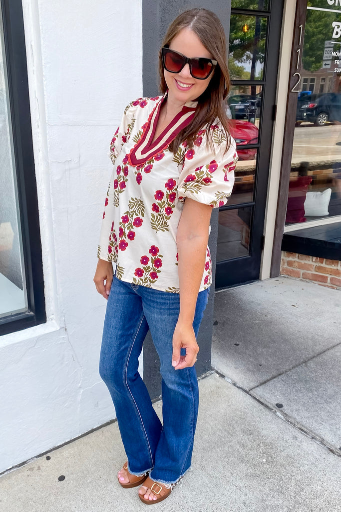 Far and Away Burgundy and Cream Floral Top - Lyla's: Clothing, Decor & More - Plano Boutique