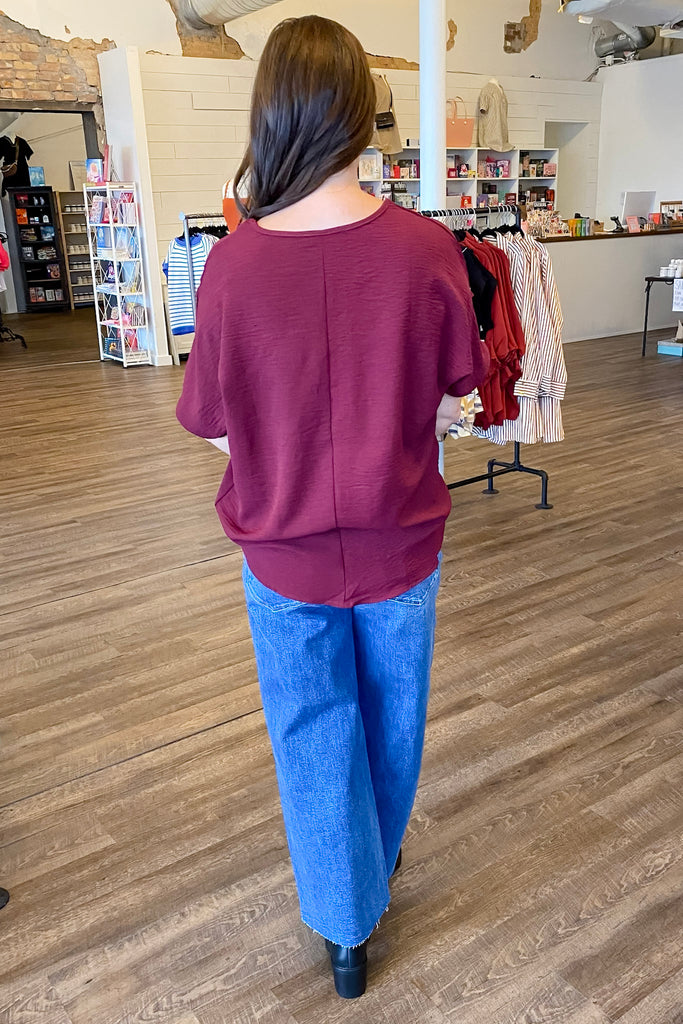 Simple V Neckline Burgundy Top - Lyla's: Clothing, Decor & More - Plano Boutique