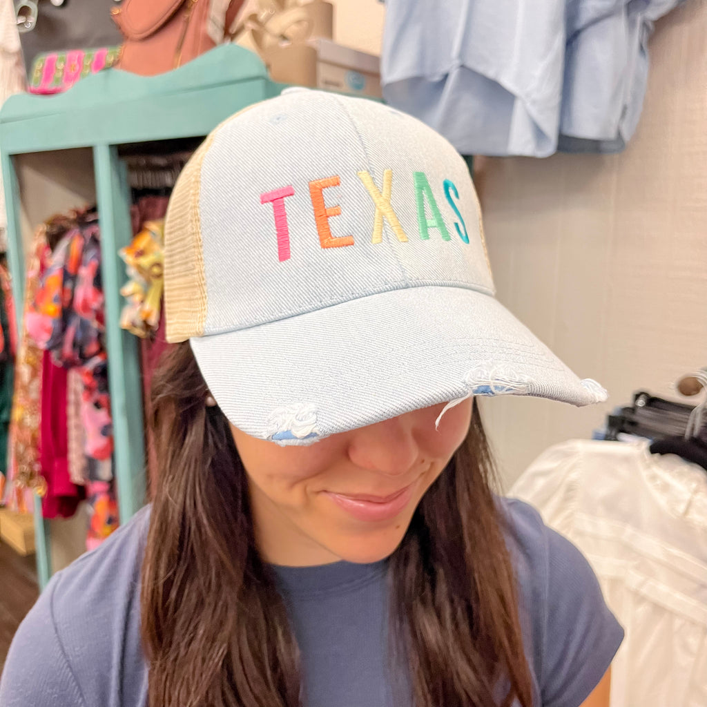 Texas (Multicolored) Denim Trucker Hat - Lyla's: Clothing, Decor & More - Plano Boutique