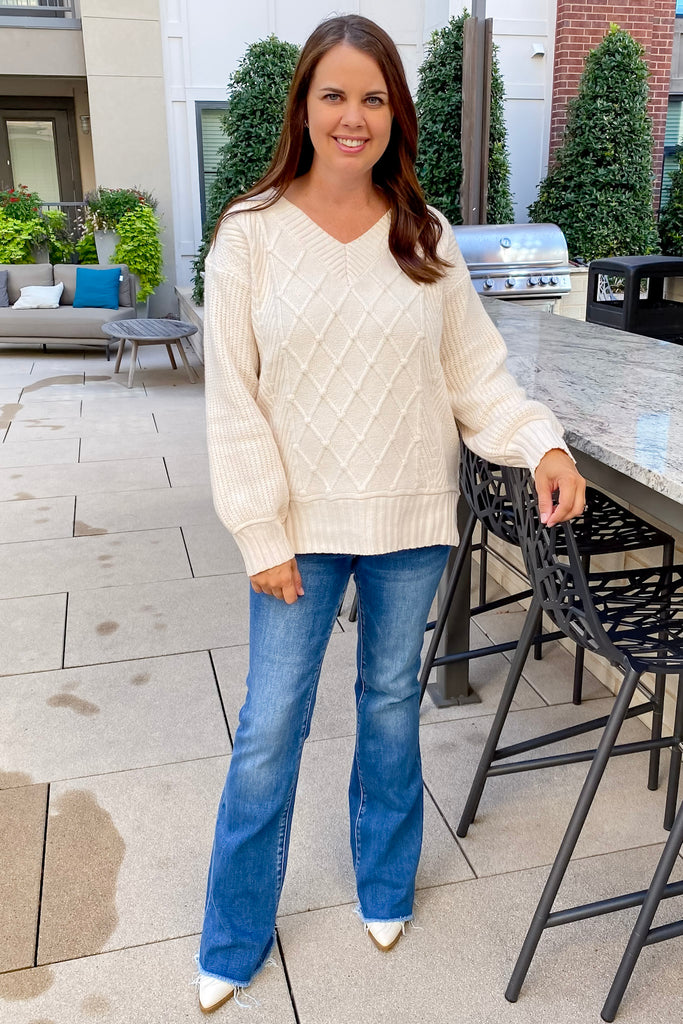 Walk This Way Textured Cream Sweater - Lyla's: Clothing, Decor & More - Plano Boutique