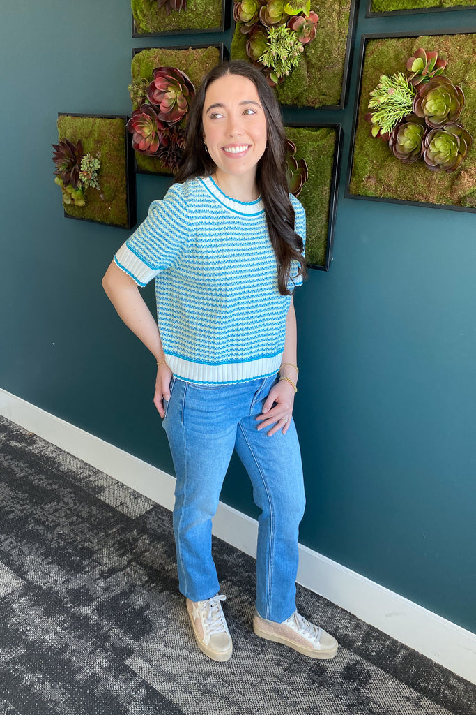 Cropped Up Blue Pattern Print Top - Lyla's: Clothing, Decor & More - Plano Boutique