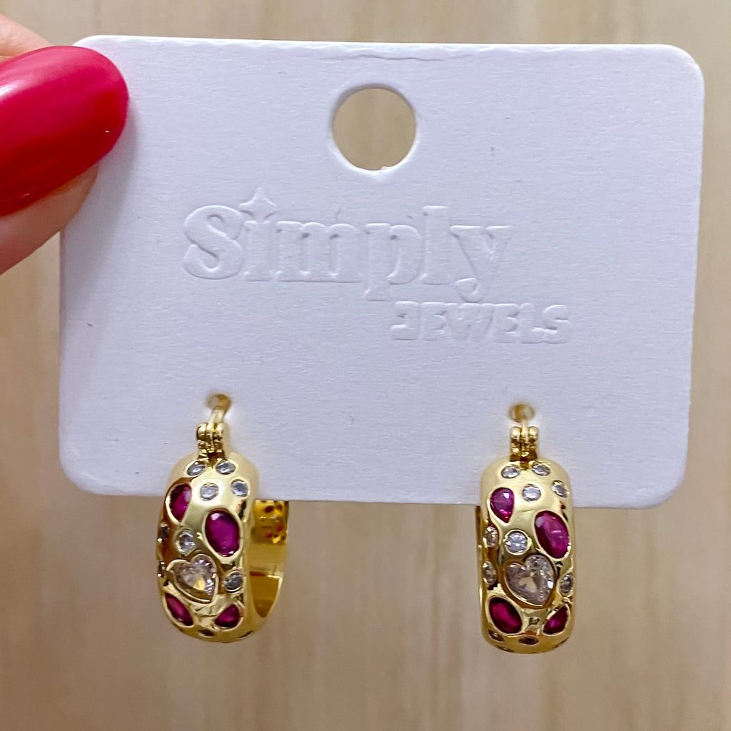 Gold Chunky Hoops With Gems - Lyla's: Clothing, Decor & More - Plano Boutique