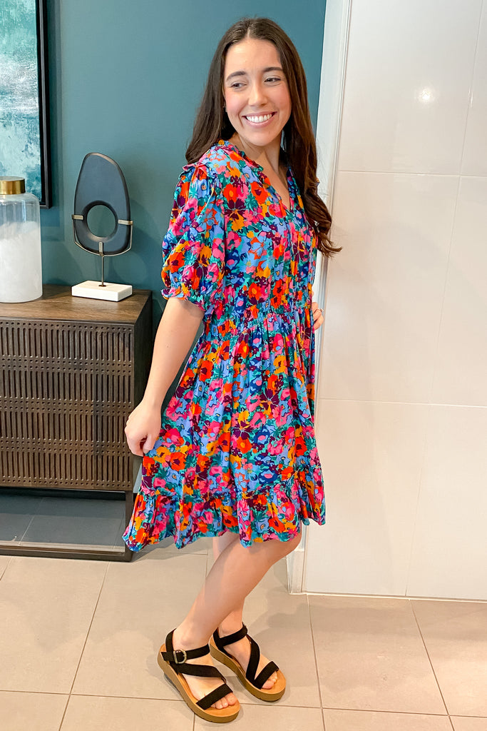 Floral Colorful Smocked Waist Dress - Lyla's: Clothing, Decor & More - Plano Boutique