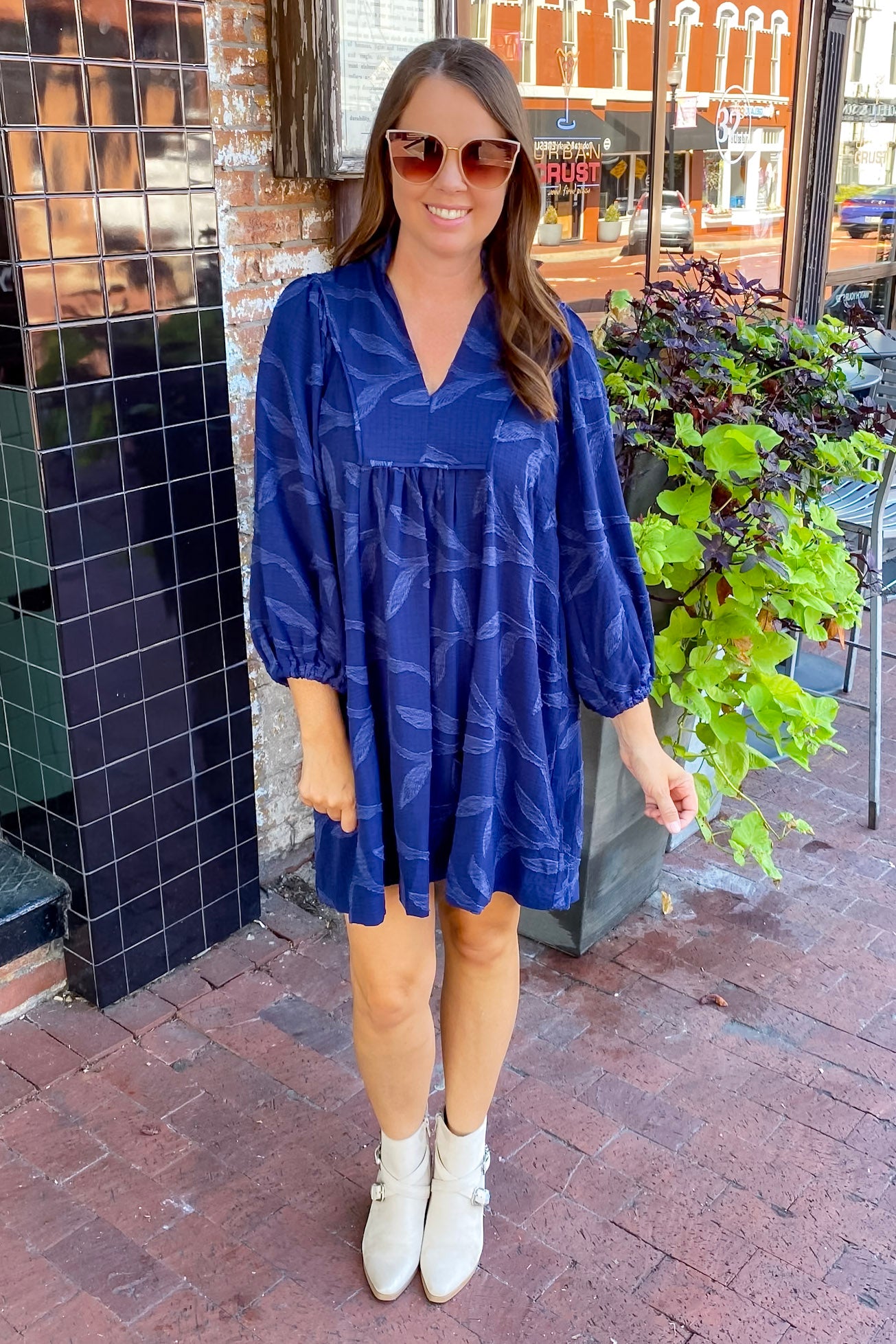 Autumn Spice Textured Navy Dress