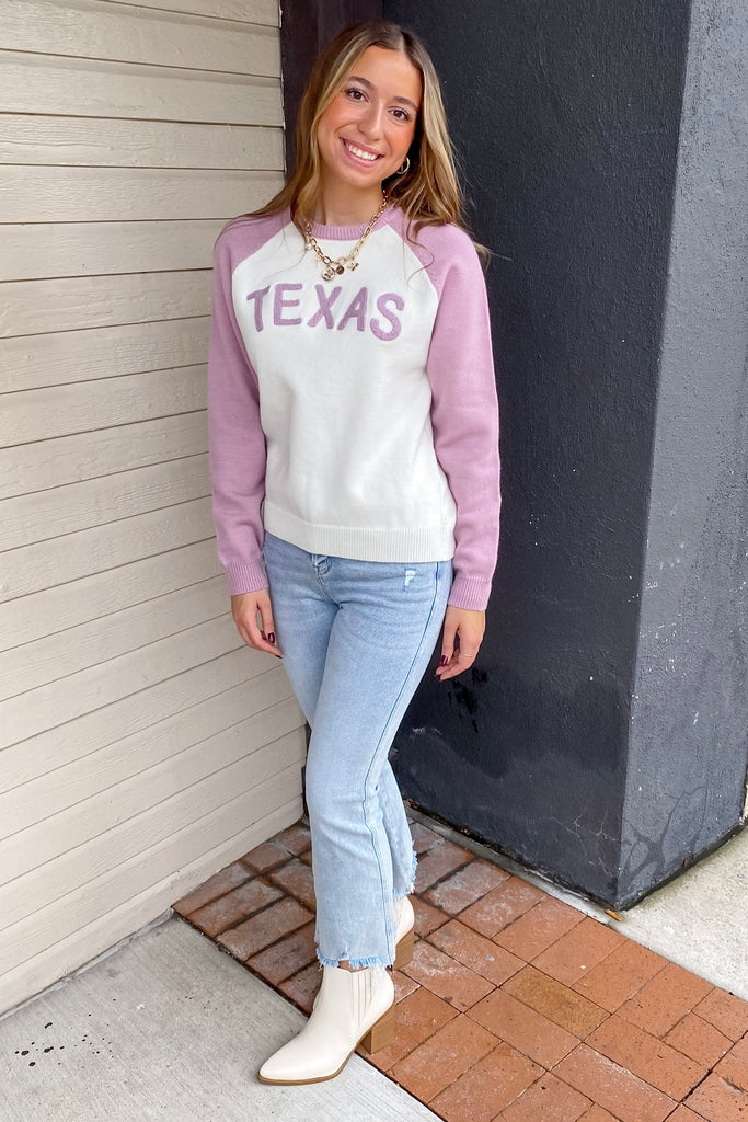 Texas Mauve and Ivory Colorblock Sweater - Lyla's: Clothing, Decor & More - Plano Boutique