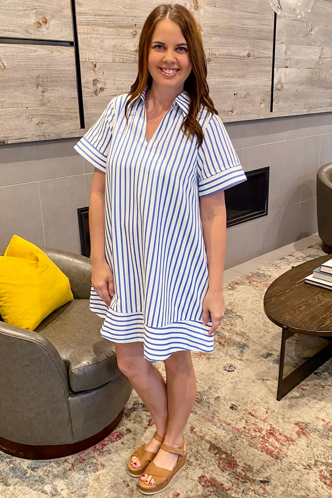 Felt Like A Breeze Striped Blue Dress - Lyla's: Clothing, Decor & More - Plano Boutique