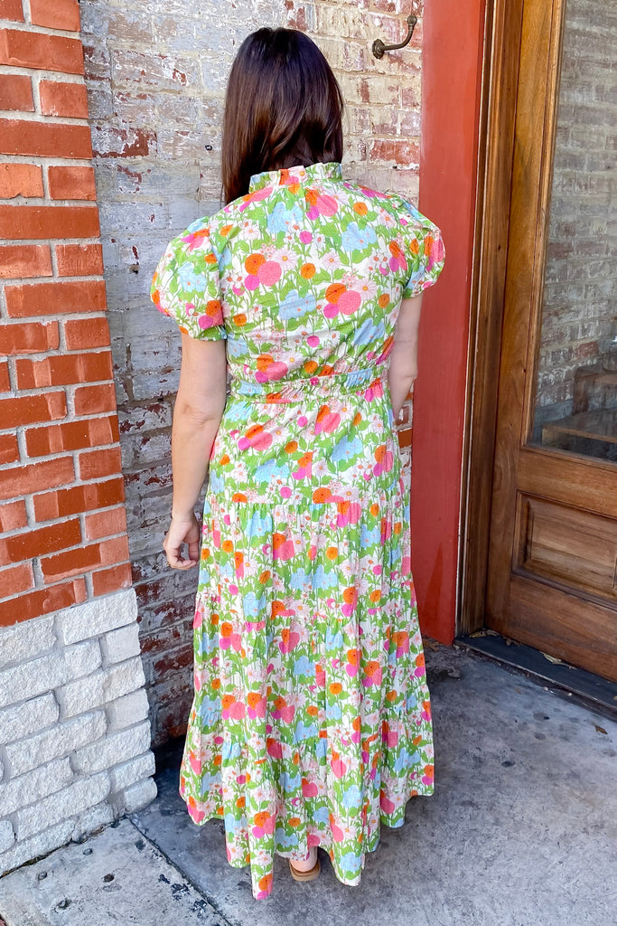 Garden Whisper Floral Print Marigold Midi Dress - Lyla's: Clothing, Decor & More - Plano Boutique