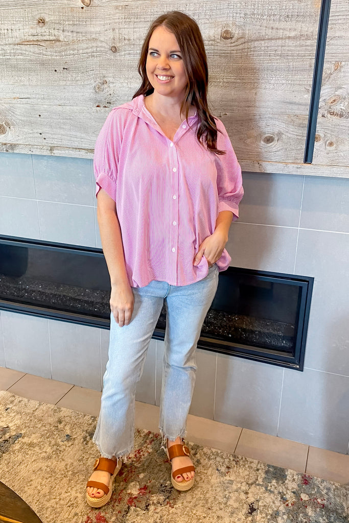 Sunday Stroll Striped Button Up Top - Lyla's: Clothing, Decor & More - Plano Boutique