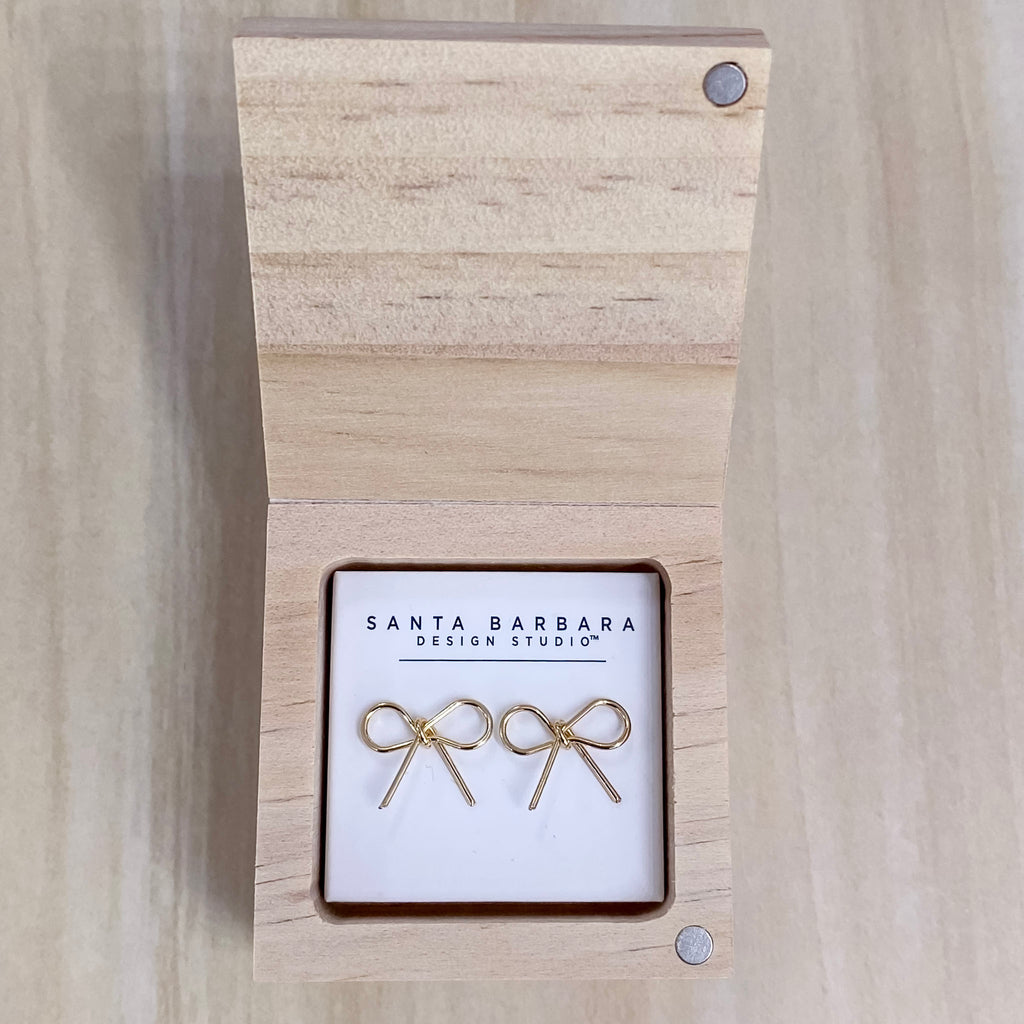 Beautiful Things Treasure Box Gold Bow Earrings - Lyla's: Clothing, Decor & More - Plano Boutique