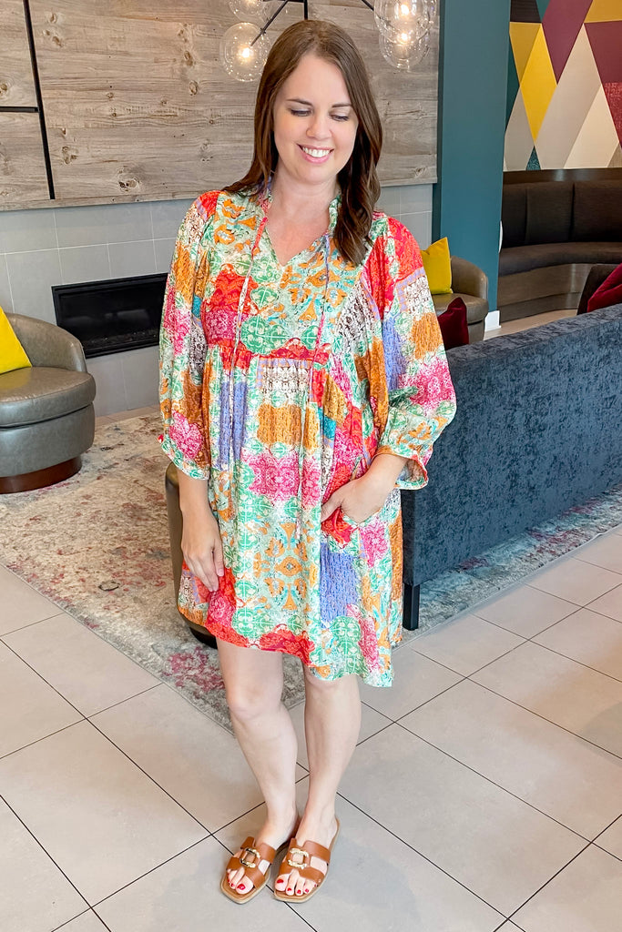 Patch It Up Lavender Multi Color Dress - Lyla's: Clothing, Decor & More - Plano Boutique