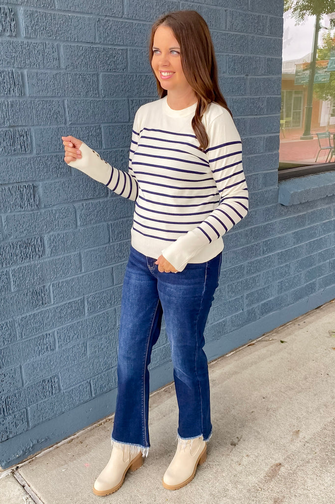 Longing for You Navy Striped Cream  Top - Lyla's: Clothing, Decor & More - Plano Boutique