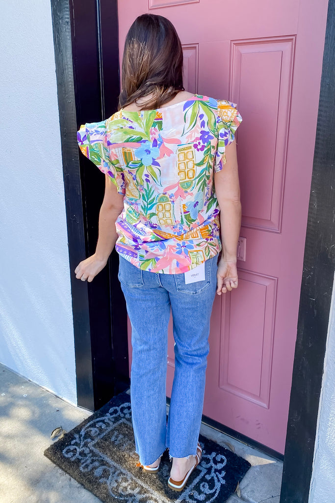 Tropical Dreams Ruffle Sleeve Print Top - Lyla's: Clothing, Decor & More - Plano Boutique