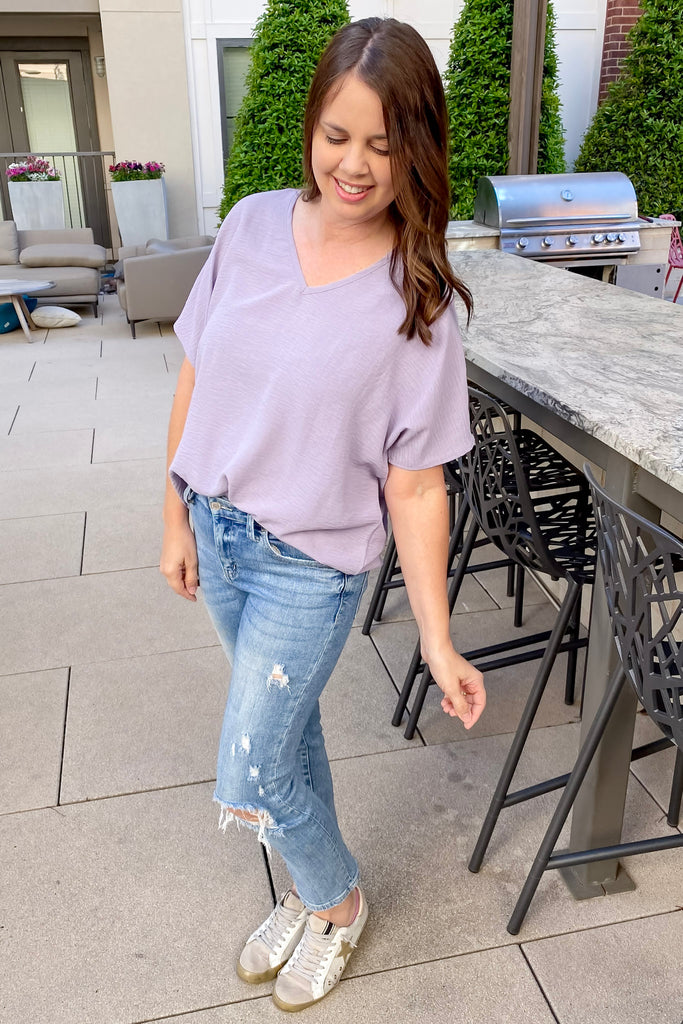 Simple V Neckline Lavender Top - Lyla's: Clothing, Decor & More - Plano Boutique