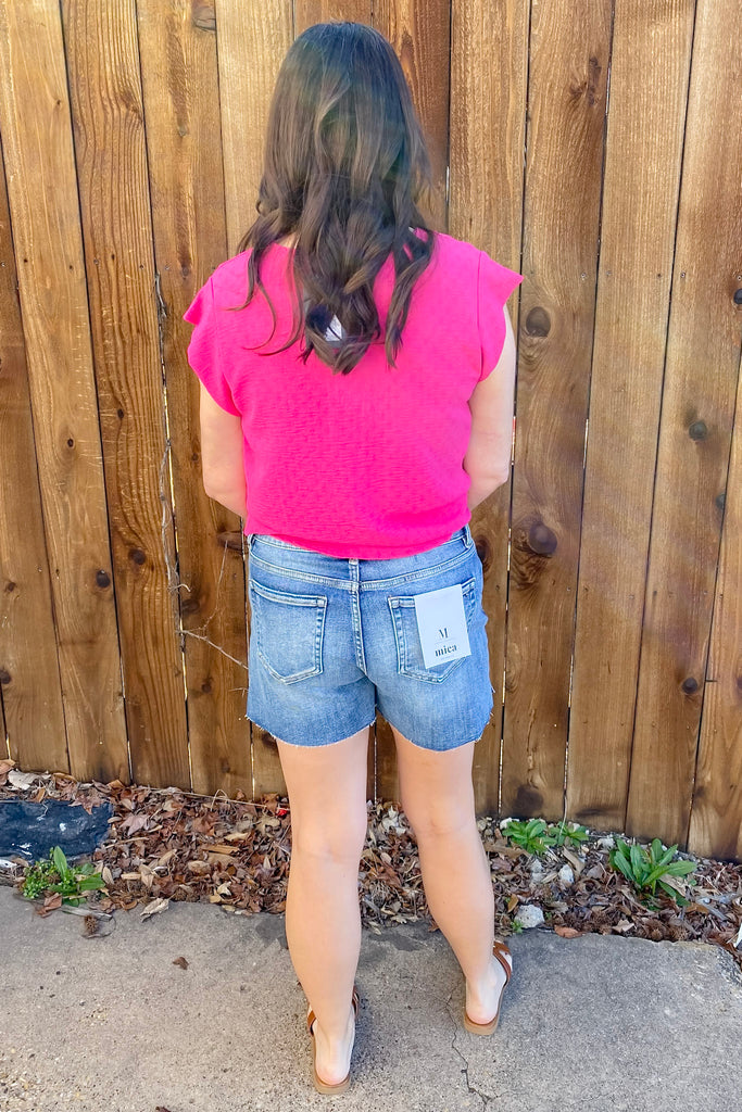 Vintage Blue High Rise Raw Hem Denim Shorts by Mica - Lyla's: Clothing, Decor & More - Plano Boutique