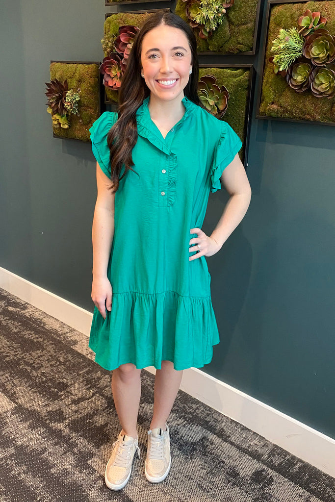 Meet Me in the Middle Ruffle Green Dress - Lyla's: Clothing, Decor & More - Plano Boutique