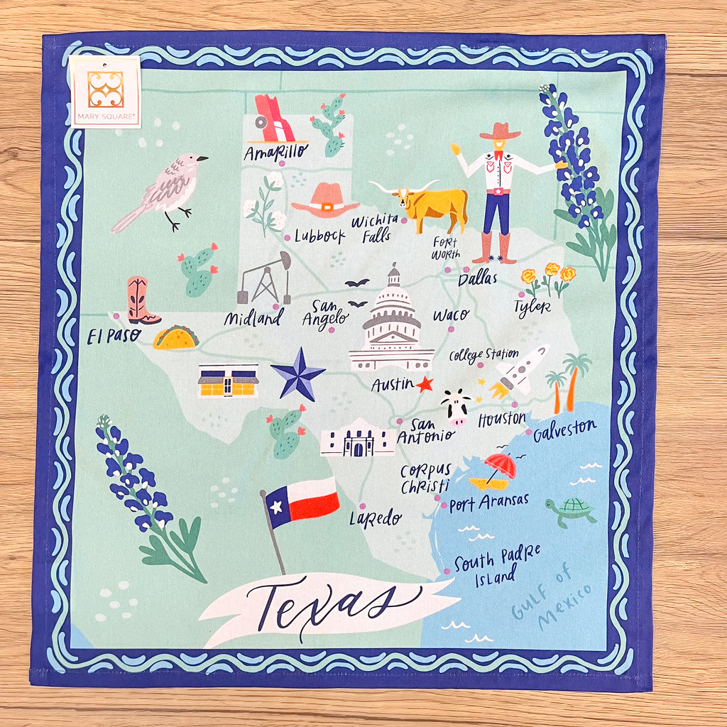 Texas Print Blue Tea Towel - Lyla's: Clothing, Decor & More - Plano Boutique