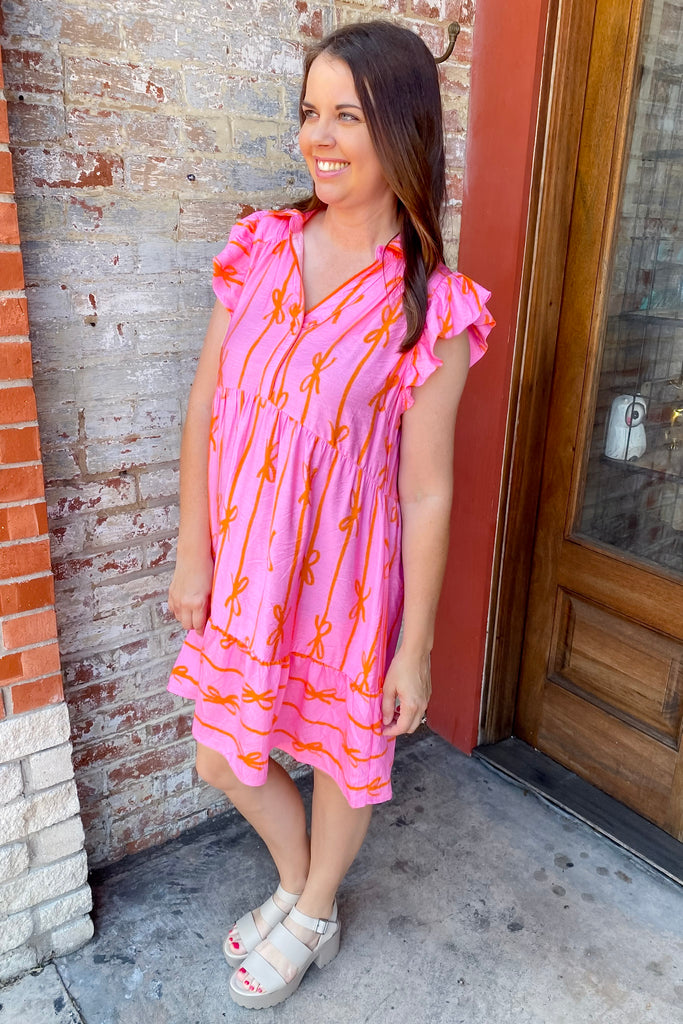 Wrapped in a Bow Pink and Orange Print Dress - Lyla's: Clothing, Decor & More - Plano Boutique