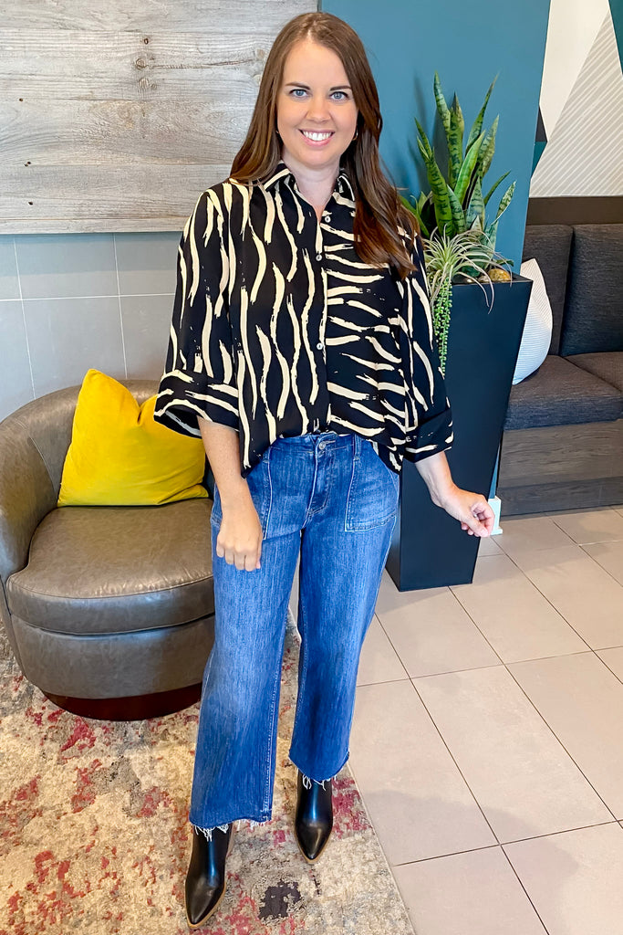 Thinking About It Black and Camel Print Top - Lyla's: Clothing, Decor & More - Plano Boutique