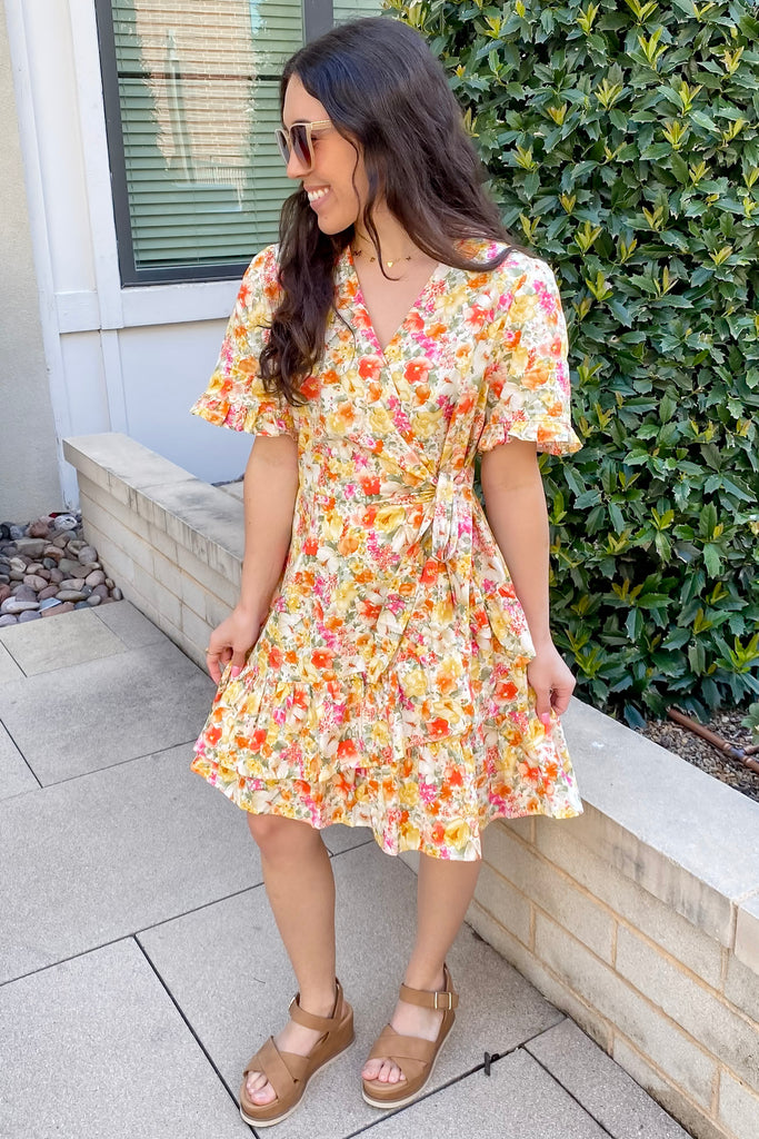 Change Your Mind Orange Floral Print Wrap Dress - Lyla's: Clothing, Decor & More - Plano Boutique