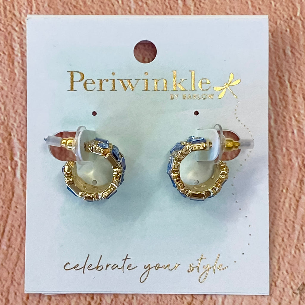 Blue Crystal Gold Hoop Earrings - Lyla's: Clothing, Decor & More - Plano Boutique