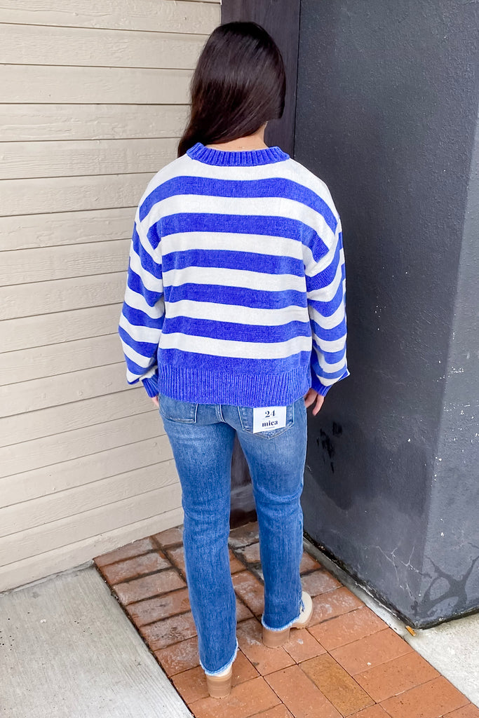 Enjoy Your Day Striped Cobalt Blue and Cream Sweater - Lyla's: Clothing, Decor & More - Plano Boutique