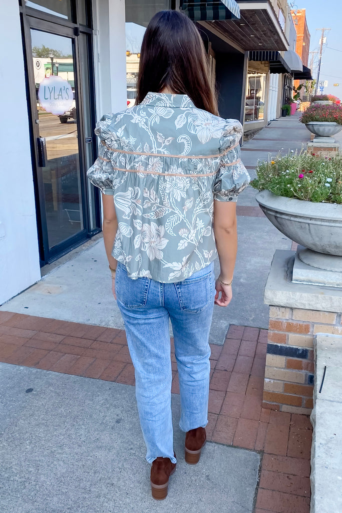 Here We Go Floral Print Sage Top - Lyla's: Clothing, Decor & More - Plano Boutique