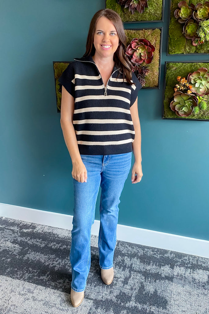 Layers Of Life Striped Vest Black - Lyla's: Clothing, Decor & More - Plano Boutique