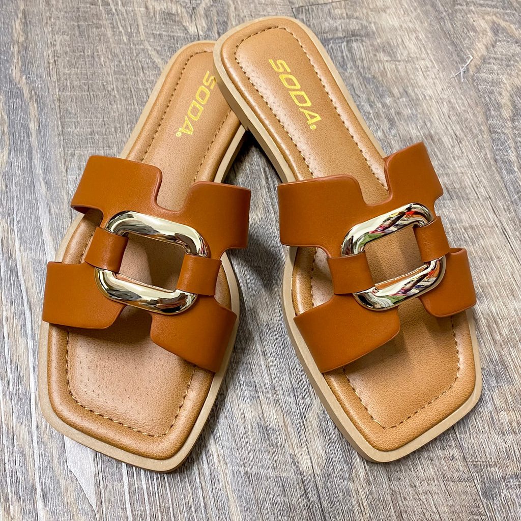 Feng Cognac Buckle Sandals - Lyla's: Clothing, Decor & More - Plano Boutique