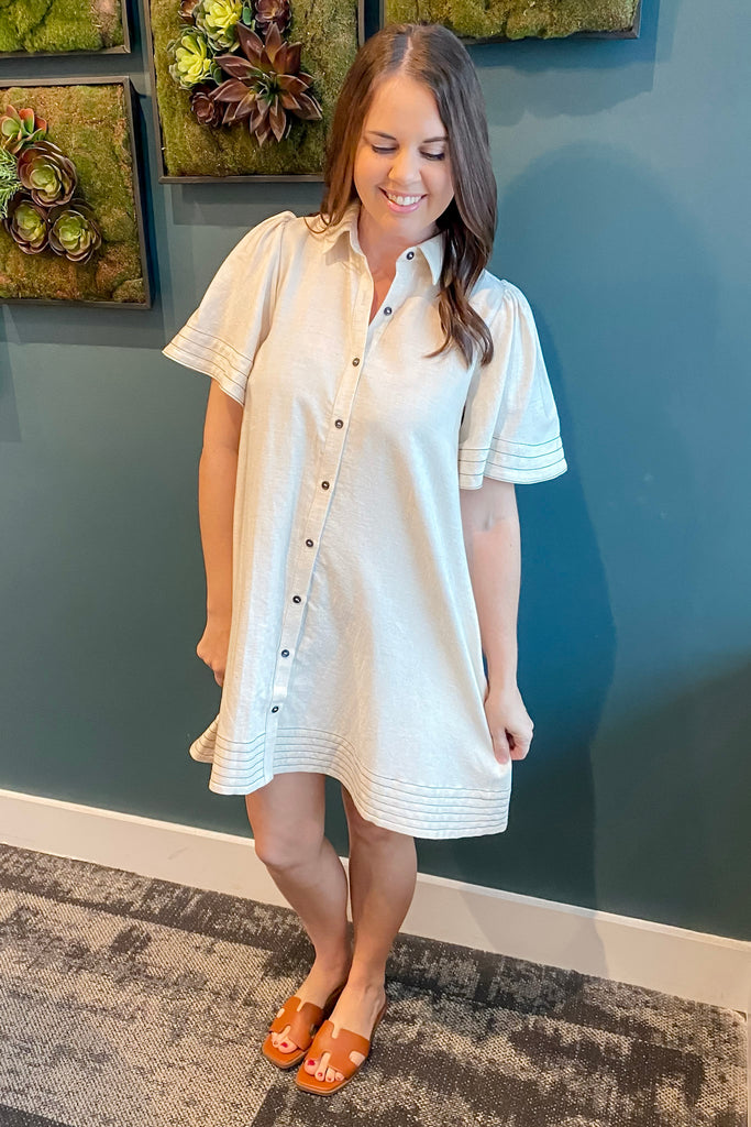 Been There Too Button Up Oatmeal Dress - Lyla's: Clothing, Decor & More - Plano Boutique