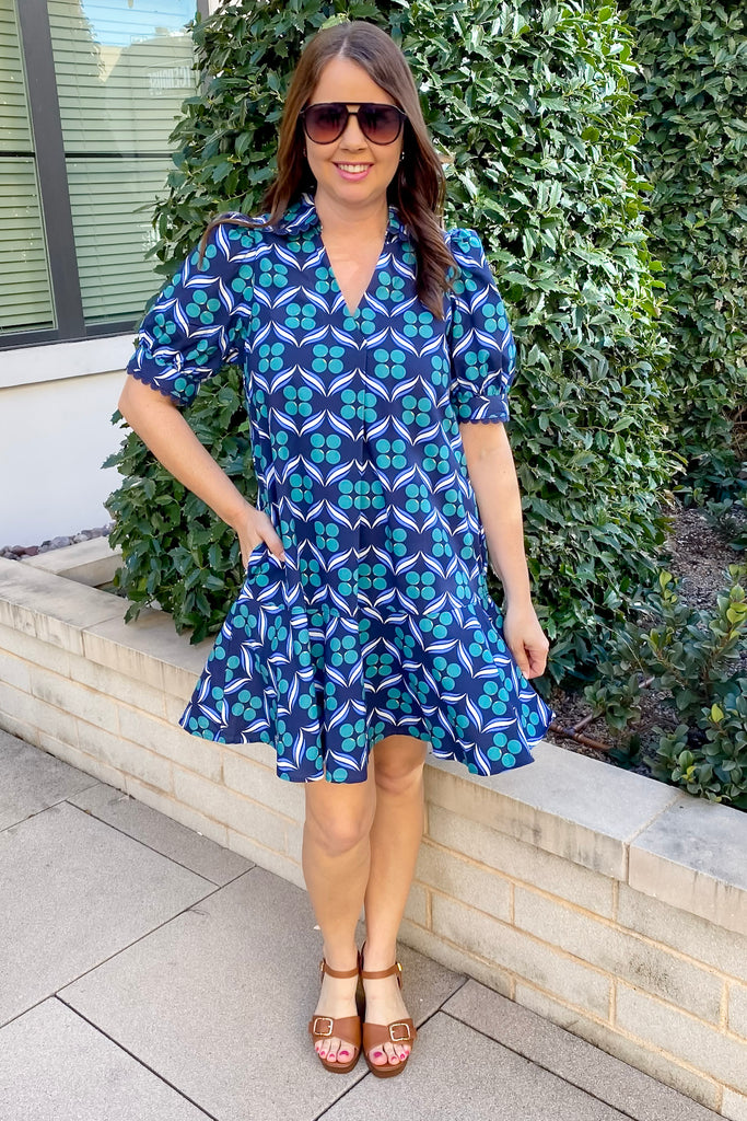 Take Me With You Geometric Print Navy Dress - Lyla's: Clothing, Decor & More - Plano Boutique