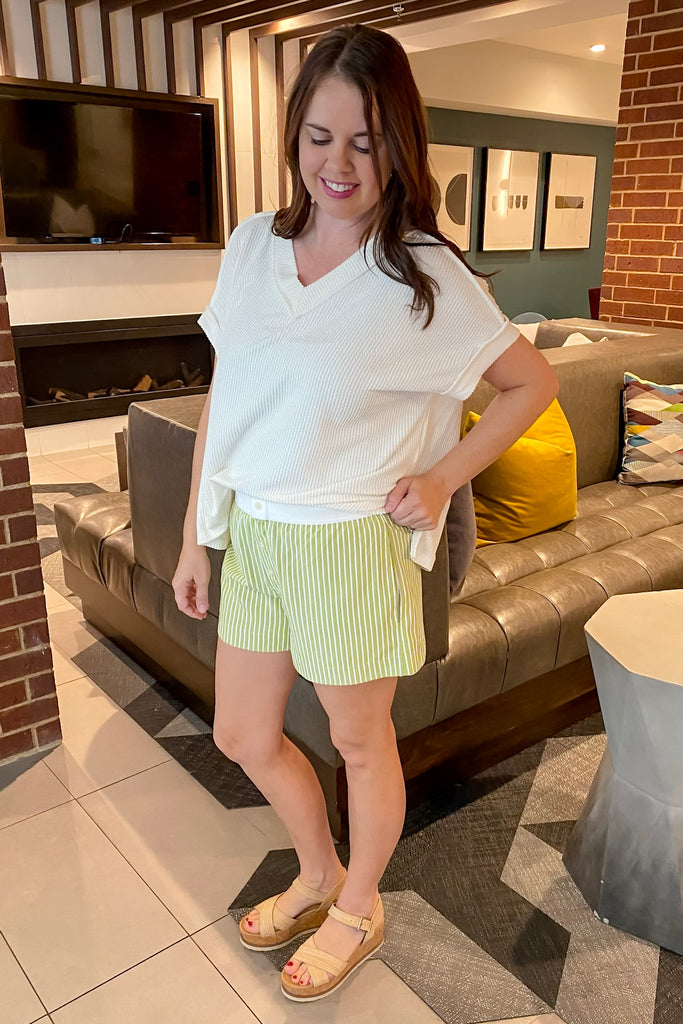 Spill The Green Tea Striped Shorts - Lyla's: Clothing, Decor & More - Plano Boutique