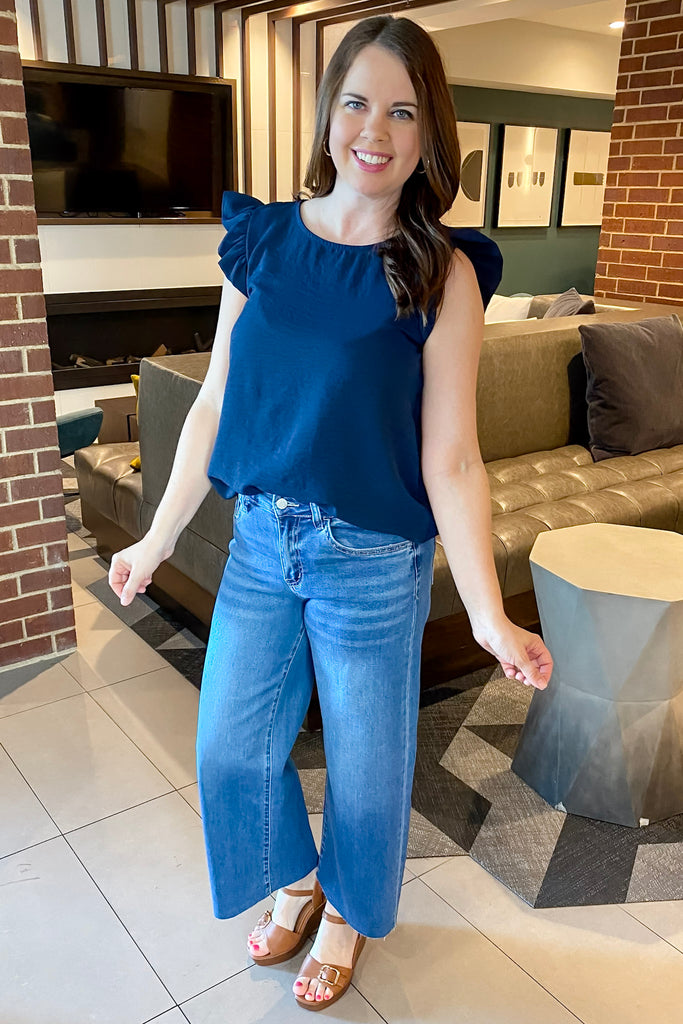 A Lil Ruffle Navy Top - Lyla's: Clothing, Decor & More - Plano Boutique