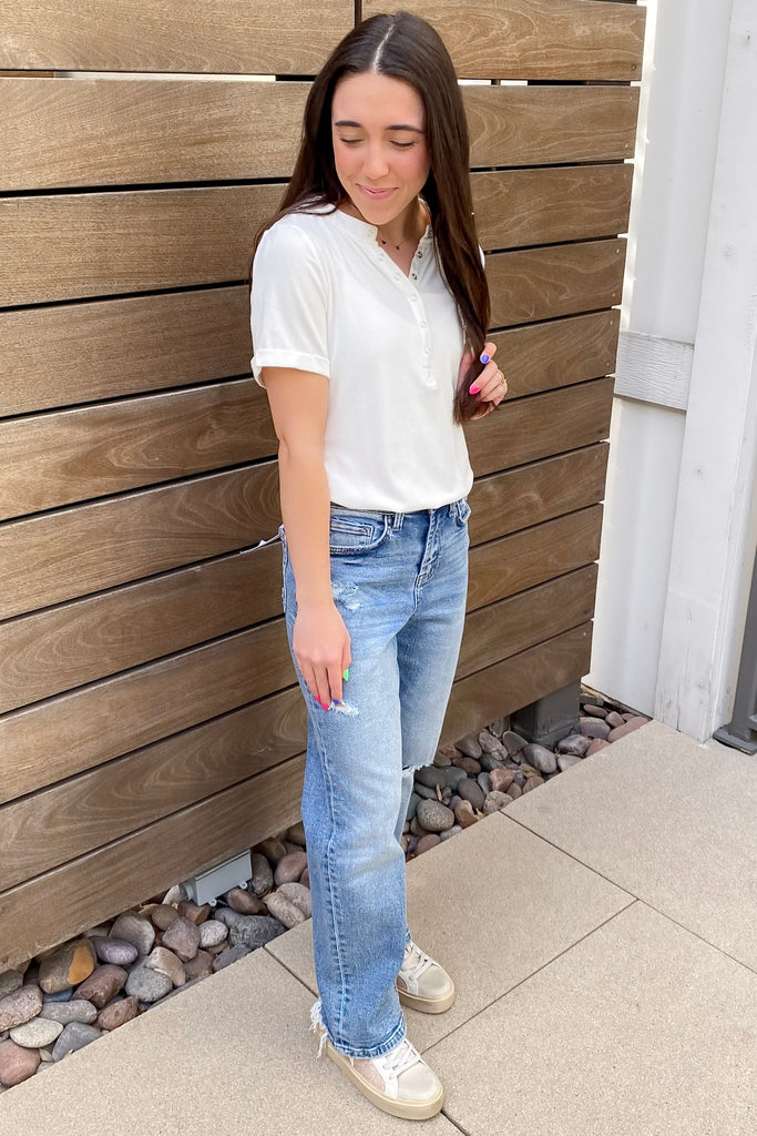 Everyday Ease Henley Ivory Top - Lyla's: Clothing, Decor & More - Plano Boutique
