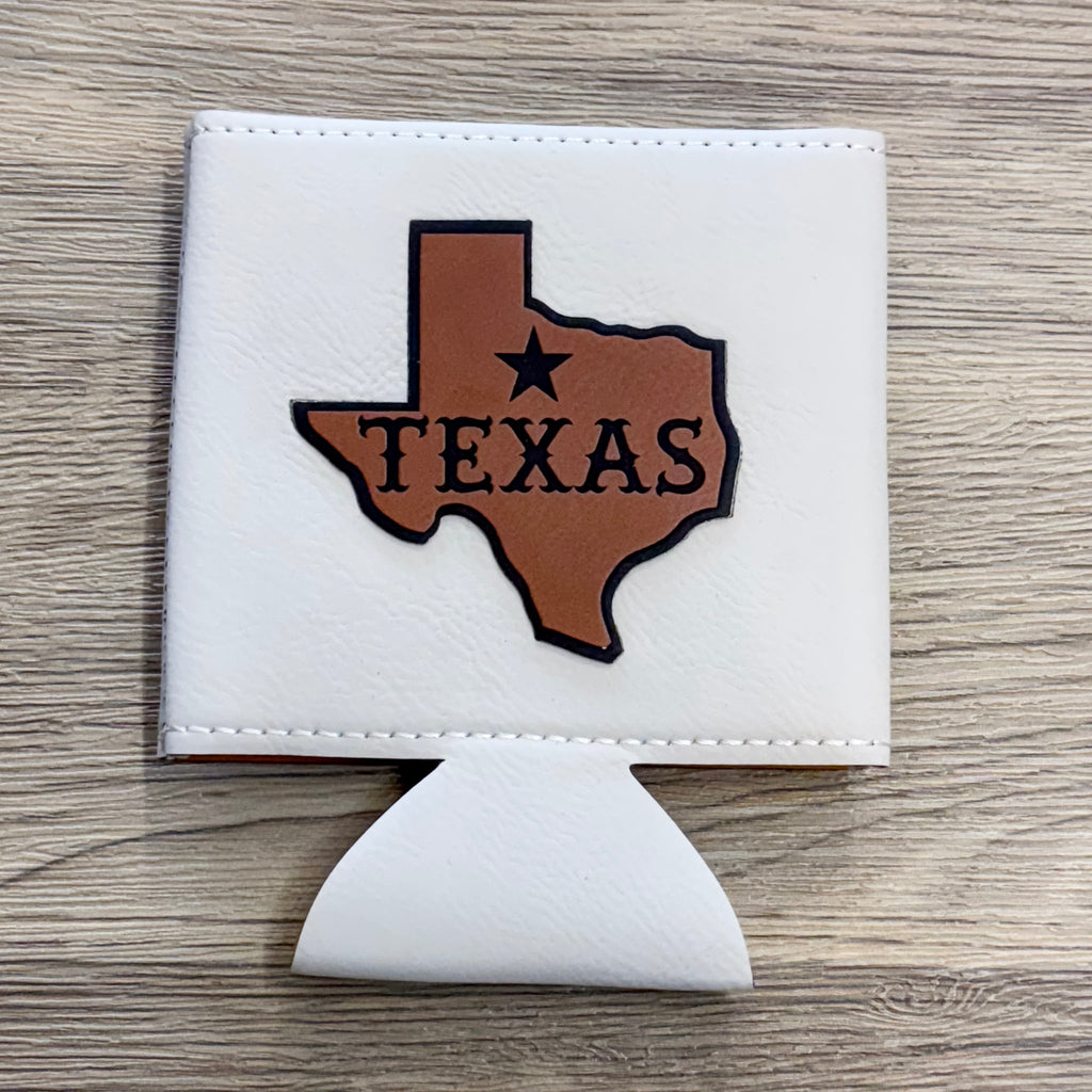 Texas Star White Leather Koozie - Lyla's: Clothing, Decor & More - Plano Boutique