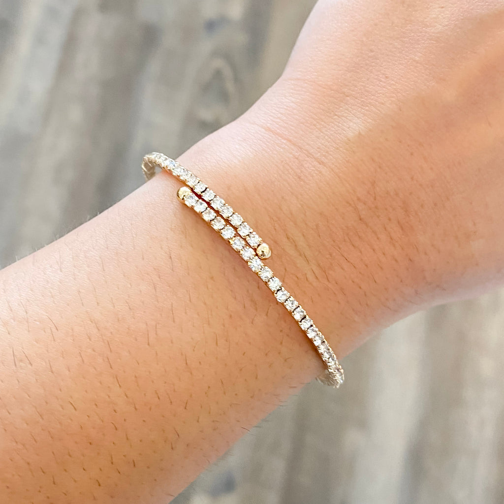 Single Fine Crystal Flexi Bracelet in Gold - Lyla's: Clothing, Decor & More - Plano Boutique