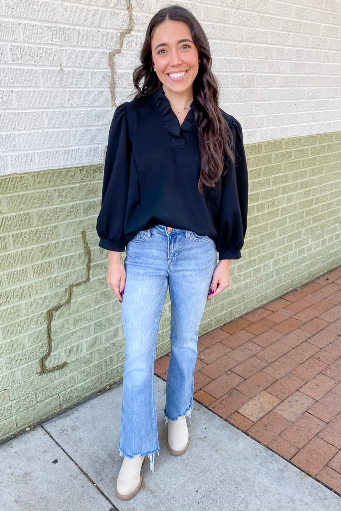 Midnight Dreams Black Ruffle Top - Lyla's: Clothing, Decor & More - Plano Boutique