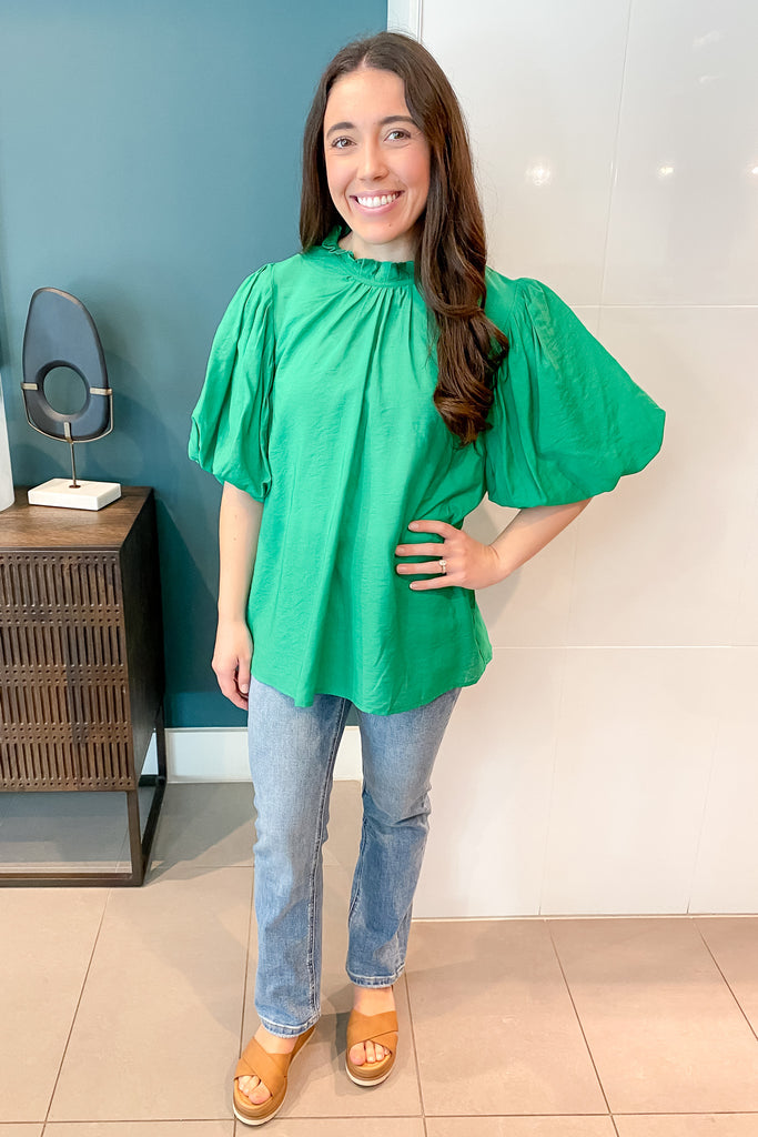 In a Hurry Green Puff Sleeve Top - Lyla's: Clothing, Decor & More - Plano Boutique