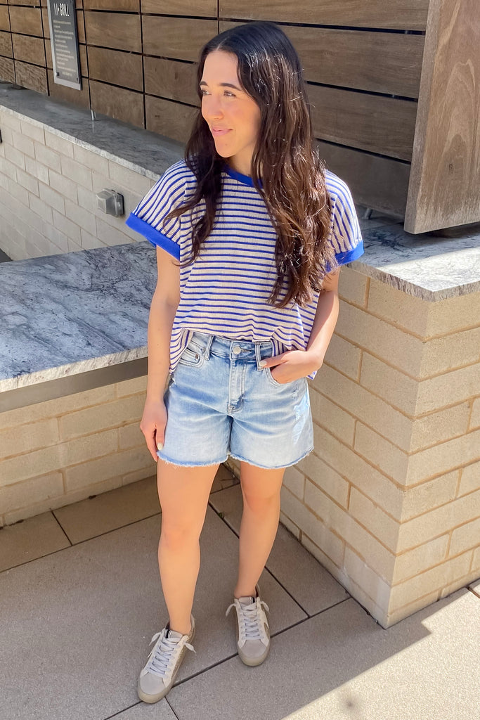 City Blue Super High Frayed Hem Denim Shorts by Mica - Lyla's: Clothing, Decor & More - Plano Boutique