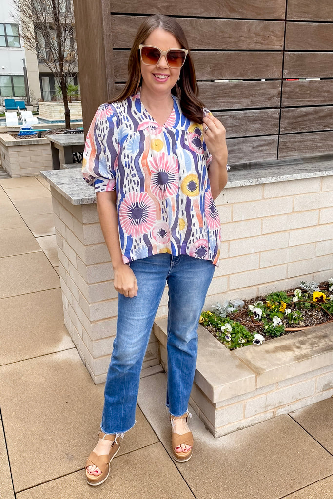 Seaside Charm Navy and Pink Print Top - Lyla's: Clothing, Decor & More - Plano Boutique